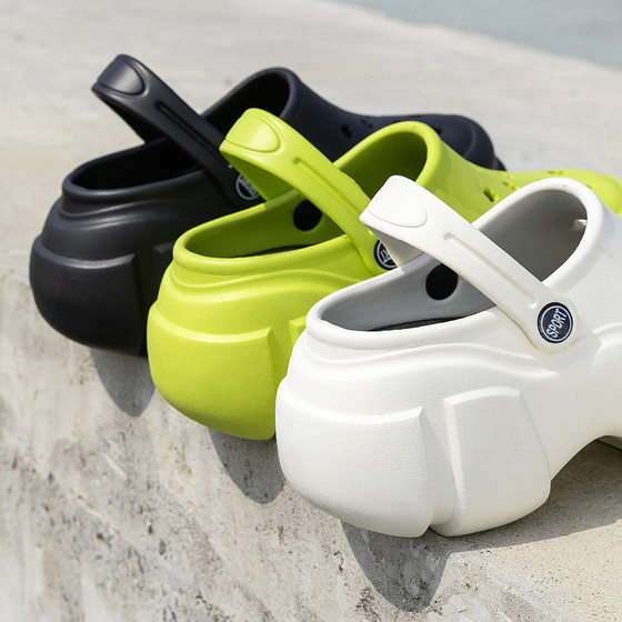 Thick-soled heightening hole shoes popular women's outerwear office non-slip breathable operating room Baotou half slippers women's summer