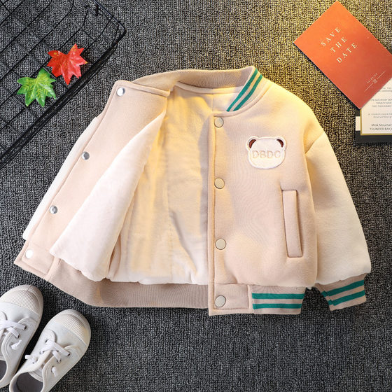 Boys' winter clothes plus velvet coat Western style baby boys' thickened baseball uniform children's cotton-padded jacket cotton-padded coat