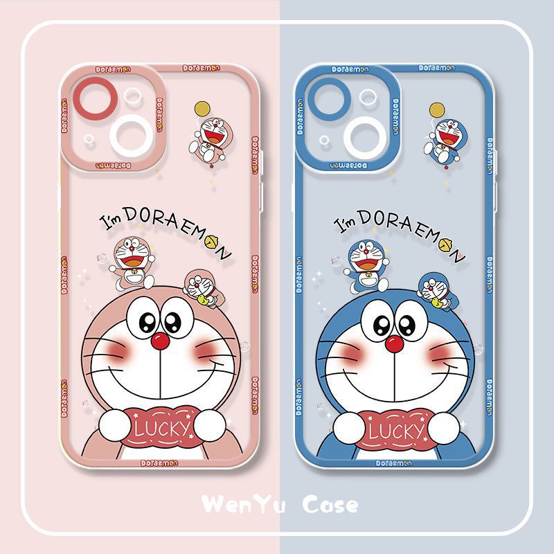 卡通可愛藍胖子適用於蘋果14透明殼iPhone15Pro手機殼11/12保護套