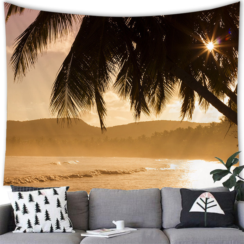 Tropical seaside landscape cross-border supply factory peach skin brushed cloth tapestry wall hanging painting picture G005