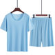 Ice Silk Pajamas Men's Summer Home Clothes Set Modal Seamless Crewneck Thin Short Sleeve Men's T-shirt Wholesale