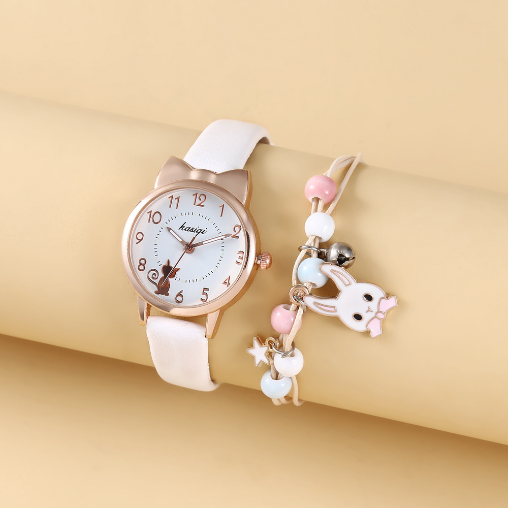 2 pcs/set children's small fresh student wind girl heart animal dial belt quartz watch rabbit bracelet