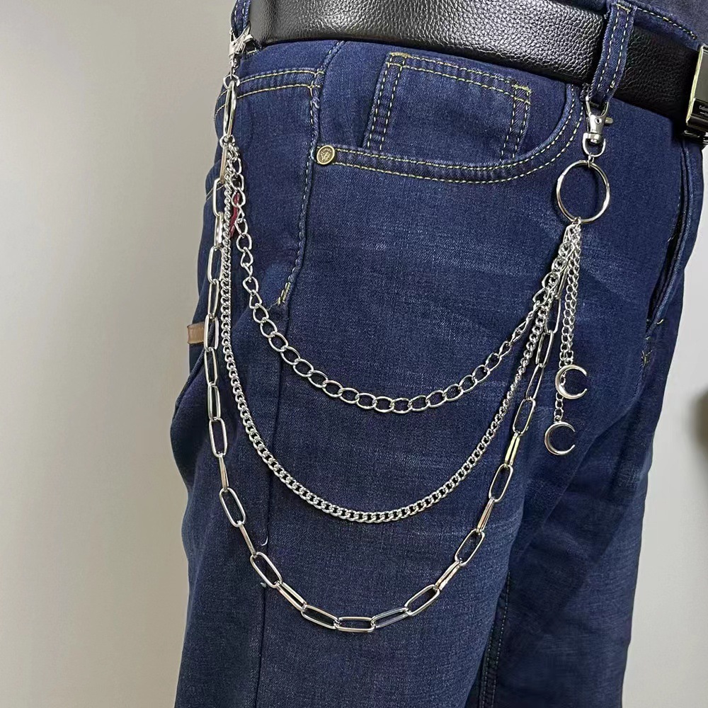 European and American Cross-border Jewelry Punk Metal Crescent Geometric Chain Pant Chain Hip-hop Trendy Cool All-match Waist Chain for Men and Women
