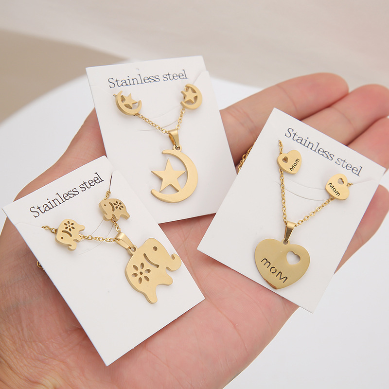 stainless-steel-butterfly-earrings-necklace-set-geometric-heart-clavicle-chain-two-piece-suit-fashion-jewelry-accessories