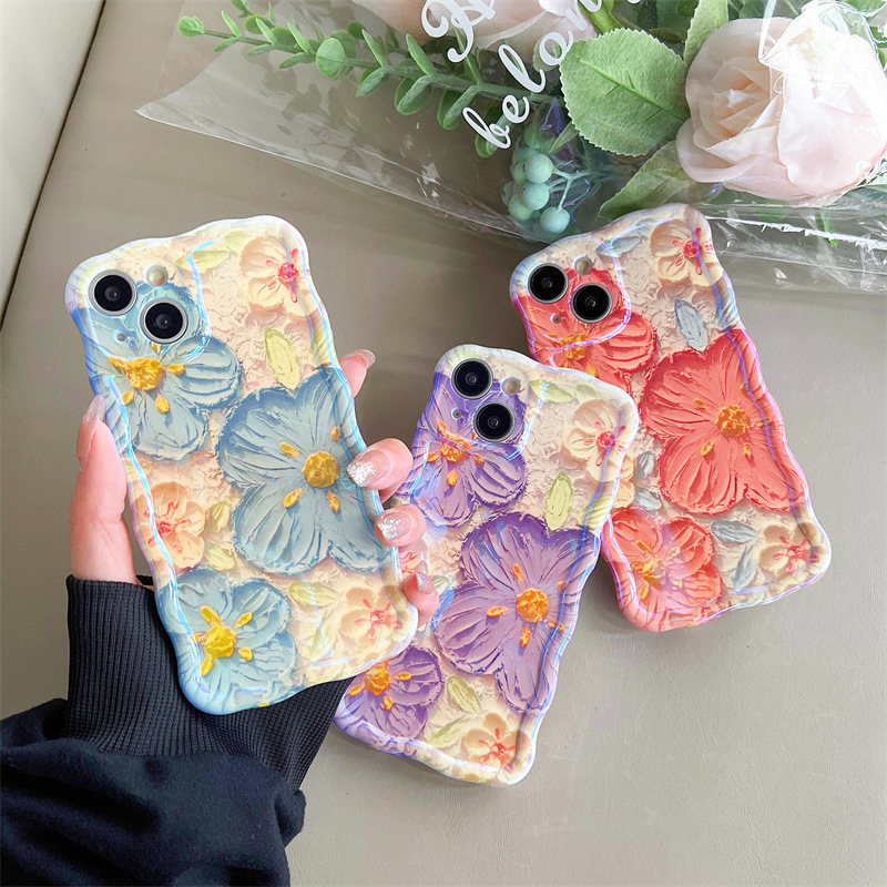 iPhone14promax three-dimensional oil painting flowers for Apple 13 phone case 12 blue light iphone11 silicone