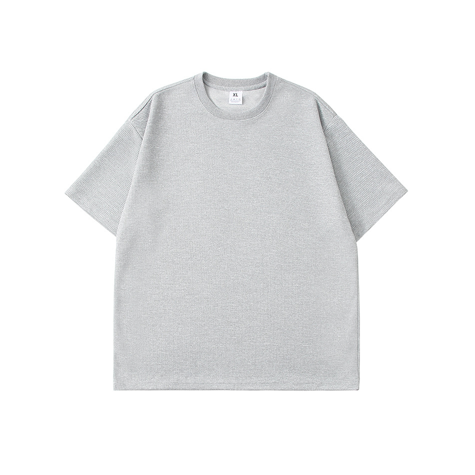 Summer short sleeve T-shirt factory in stock 230g waffle board loose plus size round neck pullover short sleeve shirt generation