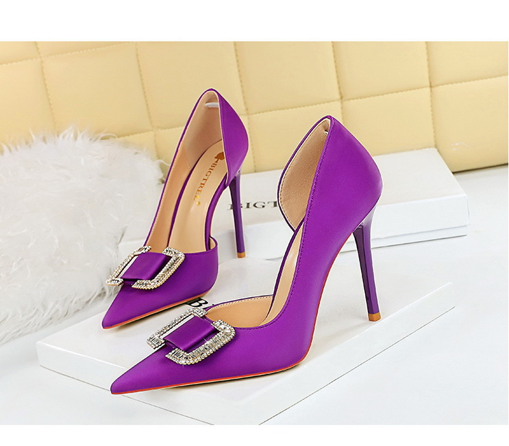 Slim side hollowed-out high heels for women slim heels super high heels rhinestone buckle single shoes_voghion.com