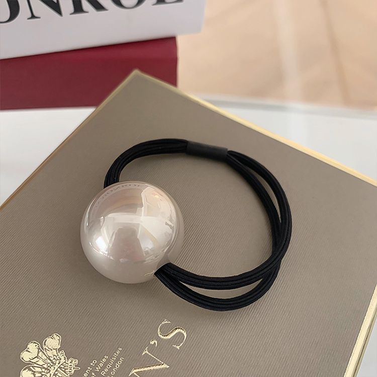 Pearl Headband Girls' Headwear Hair Rope Low Pony Tail Hair Ring 2023 New Style Leather Band Women's Tie Head Korean High-end Sense