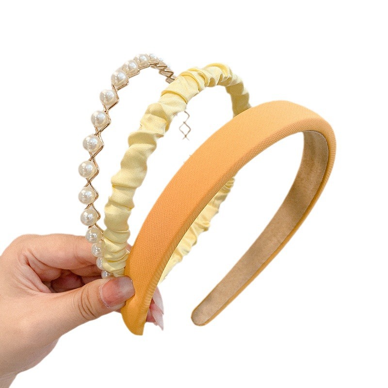 Sponge Hairband Women's Summer All-match Going-out Fabric Hairpin suit Pearl Headwear Hair Bundles for Wash Hair Pressed Headband