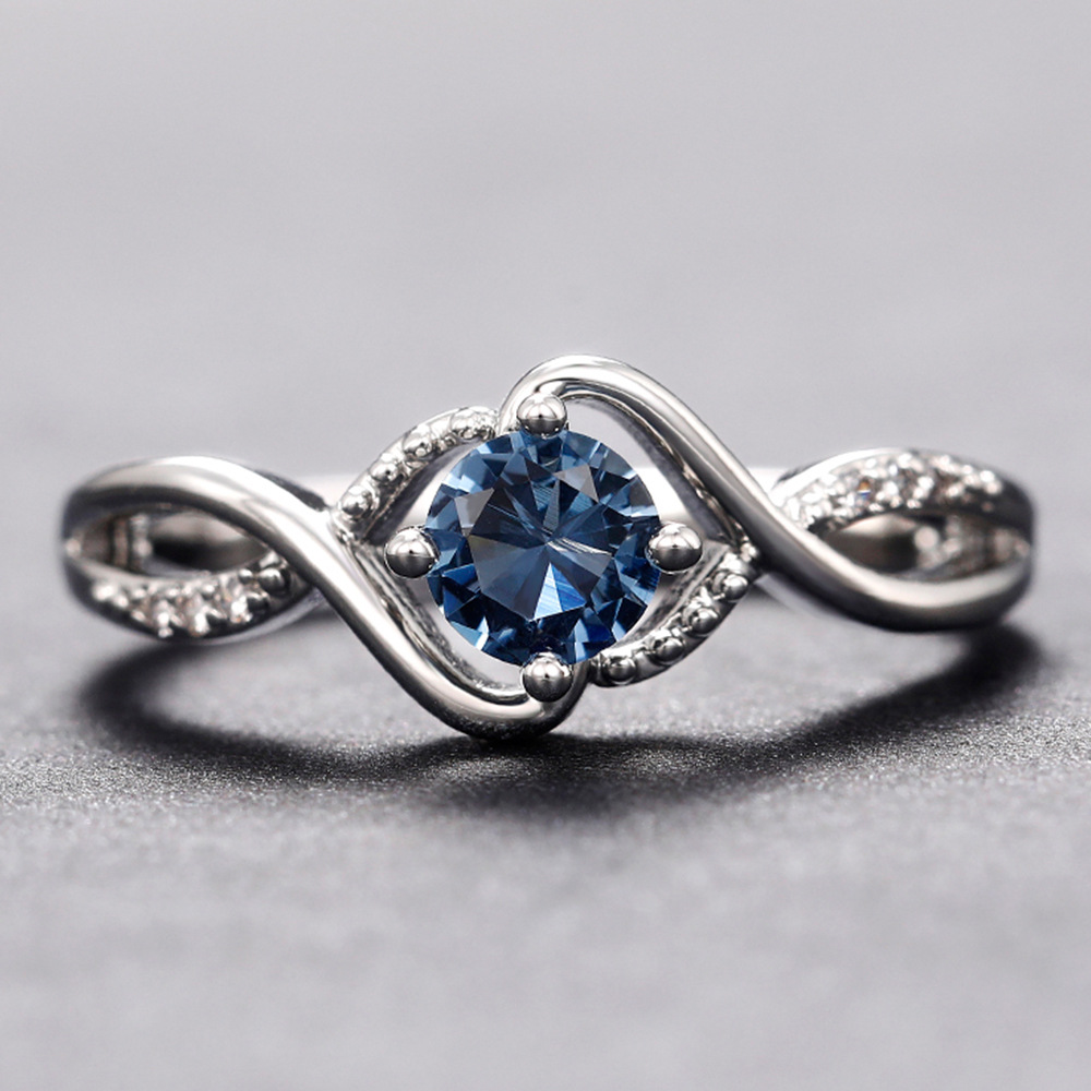 Cao Shi Wave-shaped Blue Diamond Zircon Ring Niche High-end Light Luxury Finger Ring Fashion 