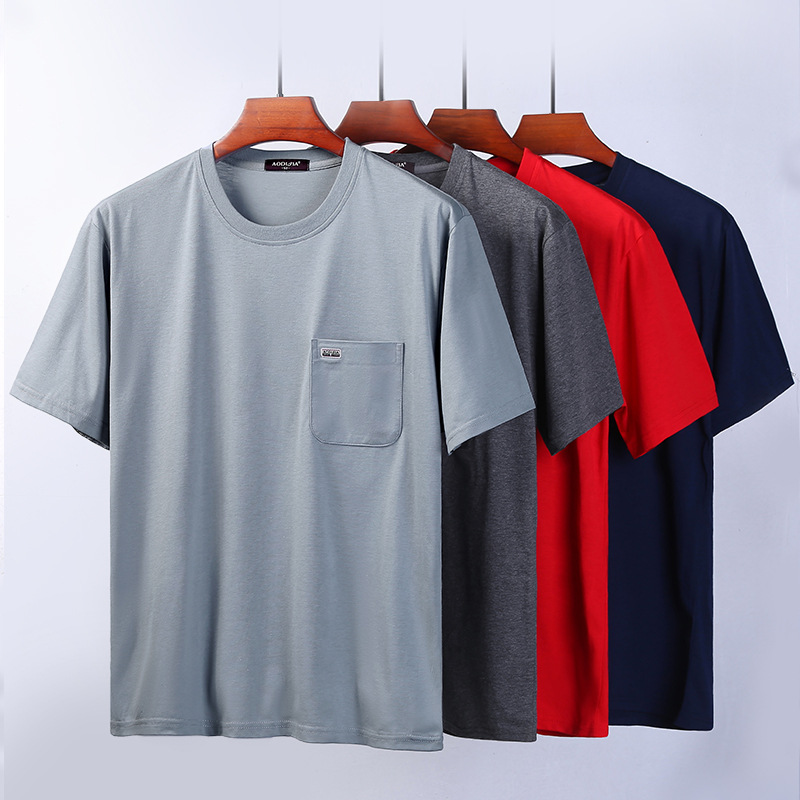 [Factory Spot] Middle-aged Dad's Cotton Round Neck Summer Short Sleeve Loose Thin Men's Casual Top