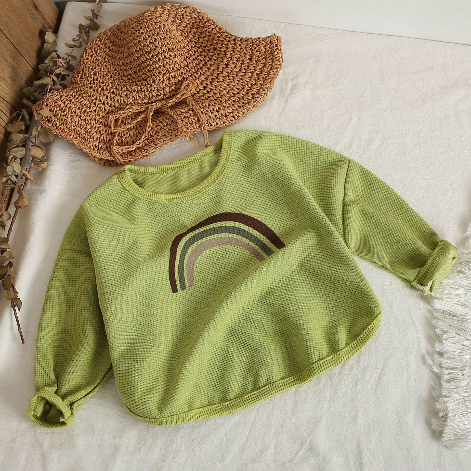 Children's Sweater 2022 Autumn New Boys and Girls Waffles Long Sleeve Top Baby Korean Crewneck Pullover