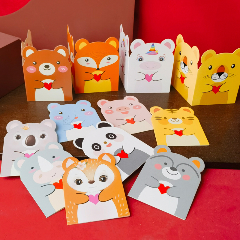 Original Cute Cartoon Animal Shape Holiday Small Card Flower Gift Blessing Birthday Children Thank You Greeting Card