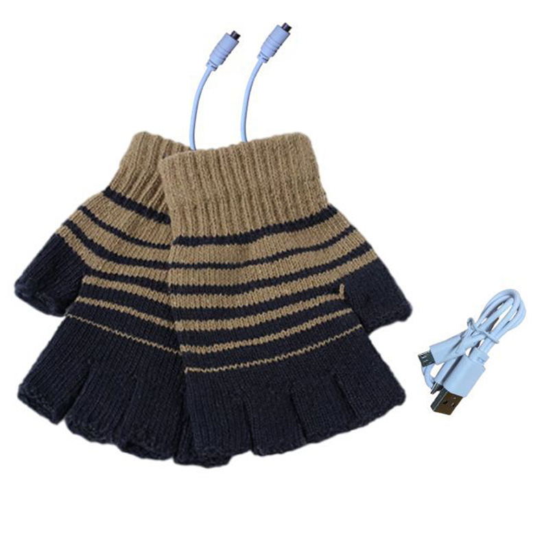 Grenzüberschreitende Quelle USB Winter Unisex gestrickte warme elektrische Handschuhe mobile Stromversorgung elektrische Halbfingerhandschuhe_voghion.com