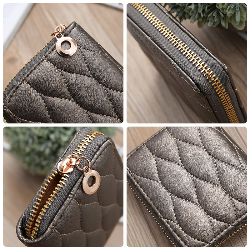 Korean style embroidered horizontal square creative women's wallet zipper short adult clutch coin purse grid coin bag