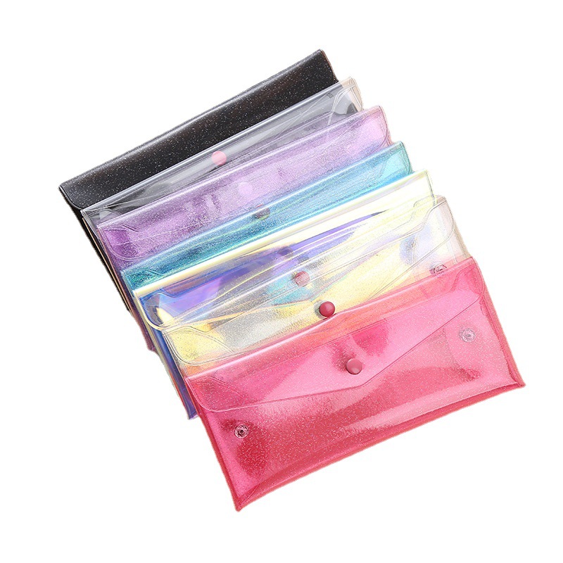 Creative ins Style Simple Laser Transparent Pencil Case Portable Folding Snap-on Bill Finishing Stationery Storage Bag Batch