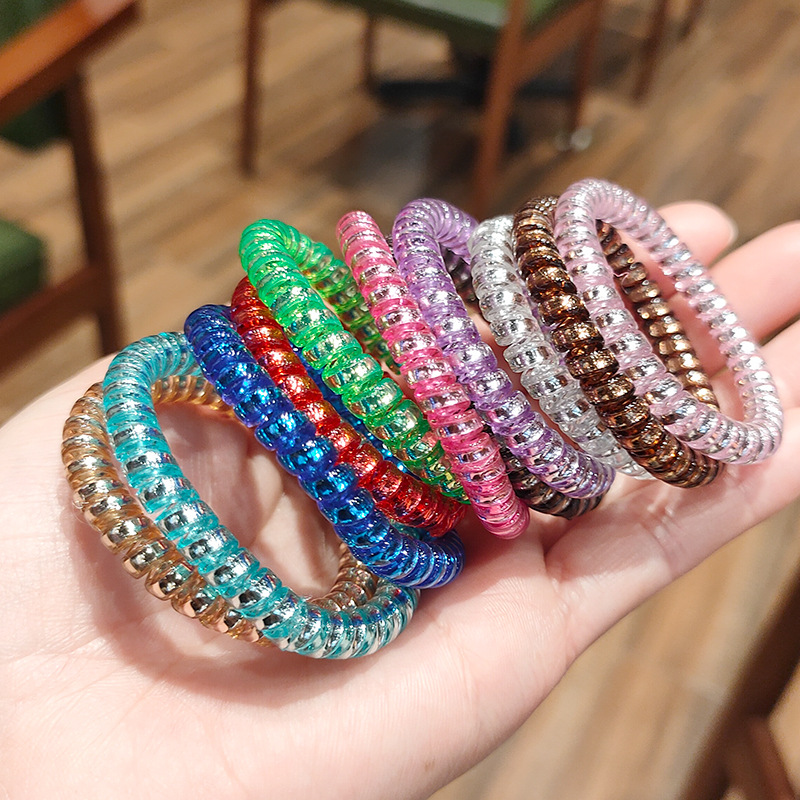 Hot selling Korean style hair accessories gold silver thin telephone line hair band bracelet rubber band 2 yuan shop stall hair tie rope batch