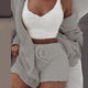 Cross-border women's clothing European and American winter plush homewear casual 3-piece pajamas long sleeve navel vest shorts suit