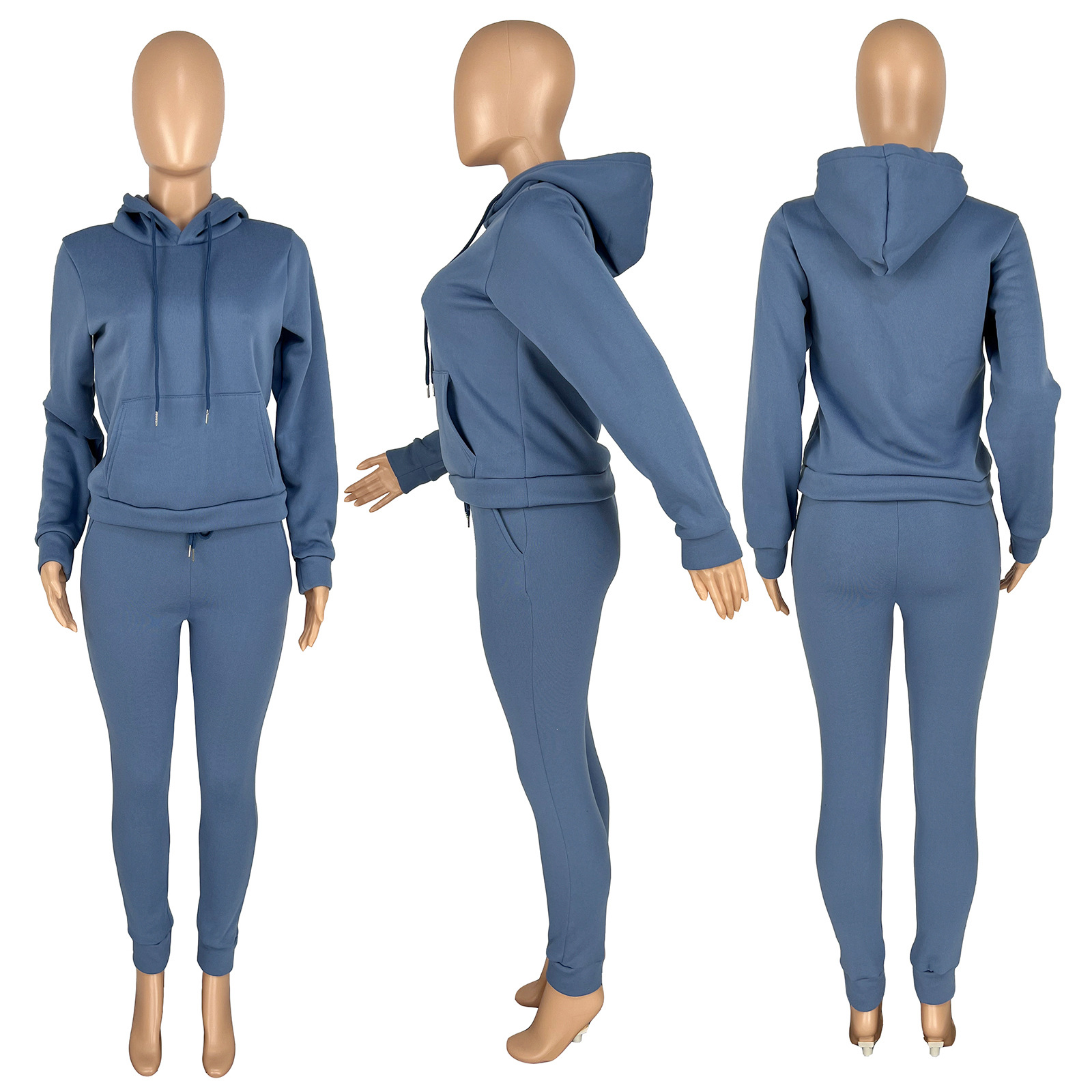 HR8197 European and American women's clothing  independent station supply autumn and winter plus velvet drawstring hooded two-piece set_voghion.com