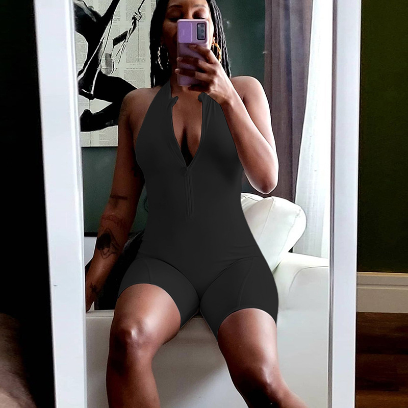 European and American Cross-border 2022 Spring Women's New Sexy Backless High Waist Sleeveless Tight Hip Sports Jumpsuit