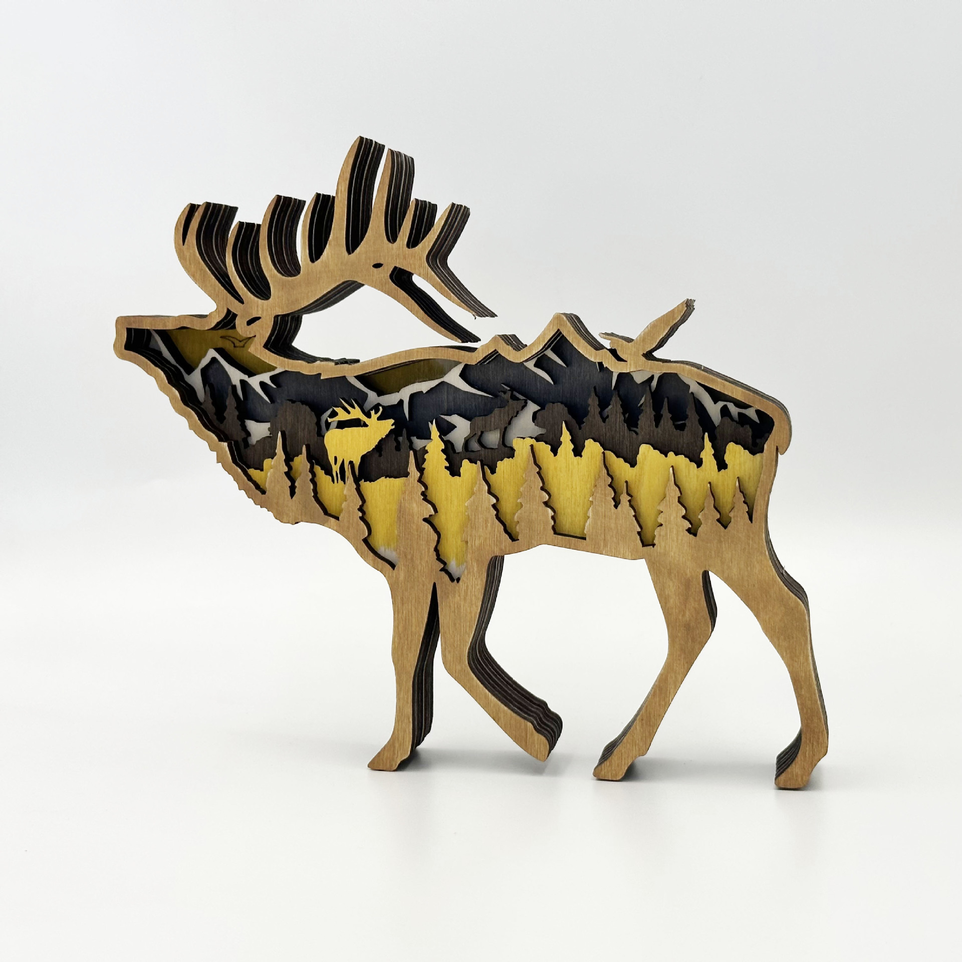 跨境北歐木製3D駝鹿動物擺件  創意設計家居辦公裝飾工藝品