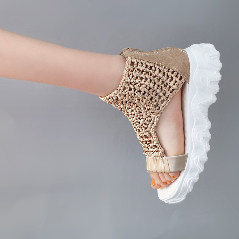 Knitted wool sandals women's 2023 new polyurethane women's sandals fish mouth thick bottom casual student sandals wholesale