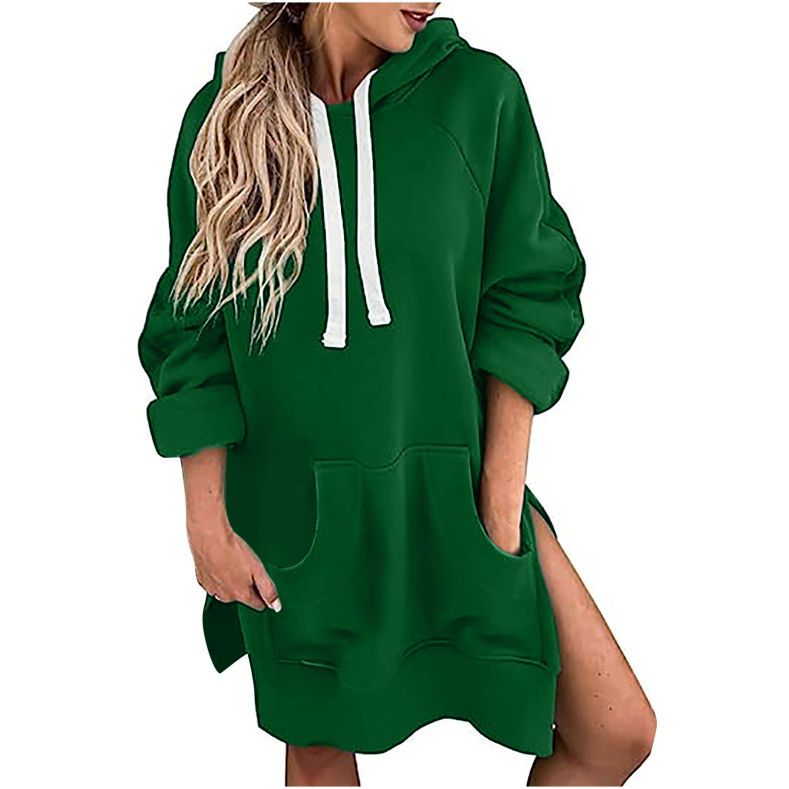 Amazon cross-border European and American popular Loose Women's sweater autumn long sleeve solid color pullover hooded drawstring top for women