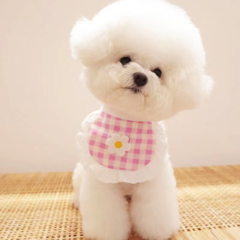 ins Cute Puppy Plaid Flower Bib Pet Slip Towel Bitter Bear Teddy Bo Mei Scarf Cat Jewelry