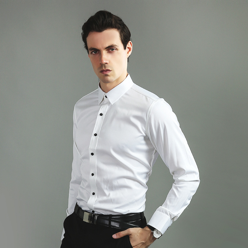 Solid Color Shirt Men's Non-ironing Stretch Breathable Business Casual Korean Style Slim-fit Shirt Business Wear White Shirt Men's Long Sleeve