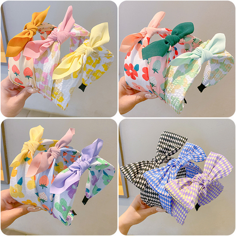 Children's Hairband New Style Bow Hair Accessories Strawberry Flower Wide Edge Headband Pressing Hair Girls' Fabric Baby Hairpin