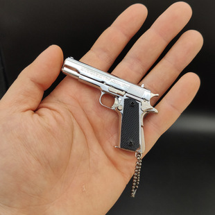 Eat Chicken Jedi Survival Surrounding 1:3 Bright Silver 1911 Full Metal Gun Model Toy Keychain Pendant Gift