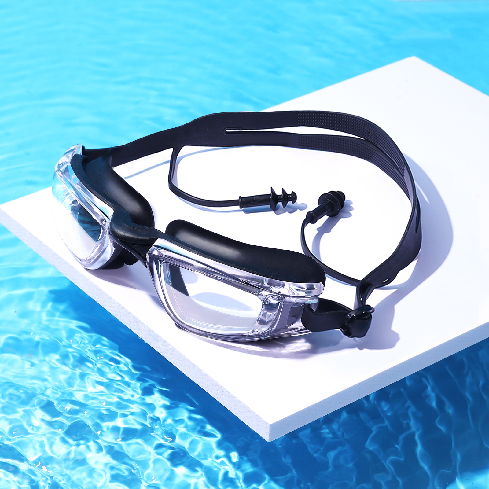 Spot men and women adult silicone goggles wholesale waterproof anti-fog HD transparent one-piece earplugs swimming glasses equipment