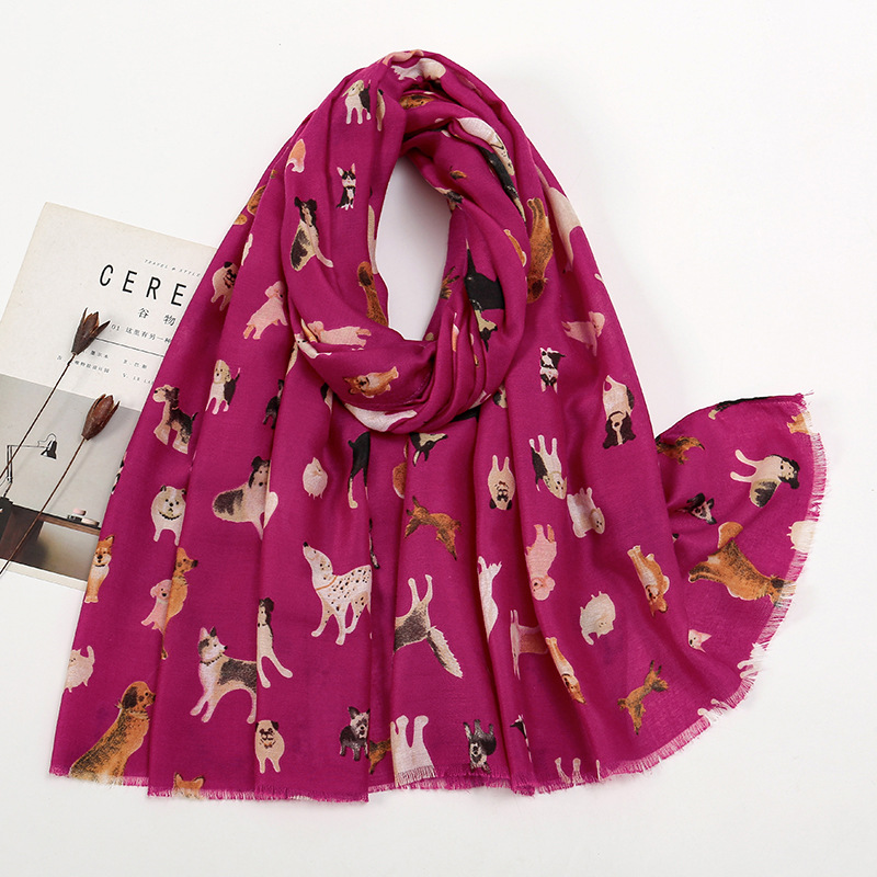 TikTok Explosions Cat Puppy Printed Pattern Tassel Long Towel Street Trendy All-match Women's Scarf Sunscreen Shawl