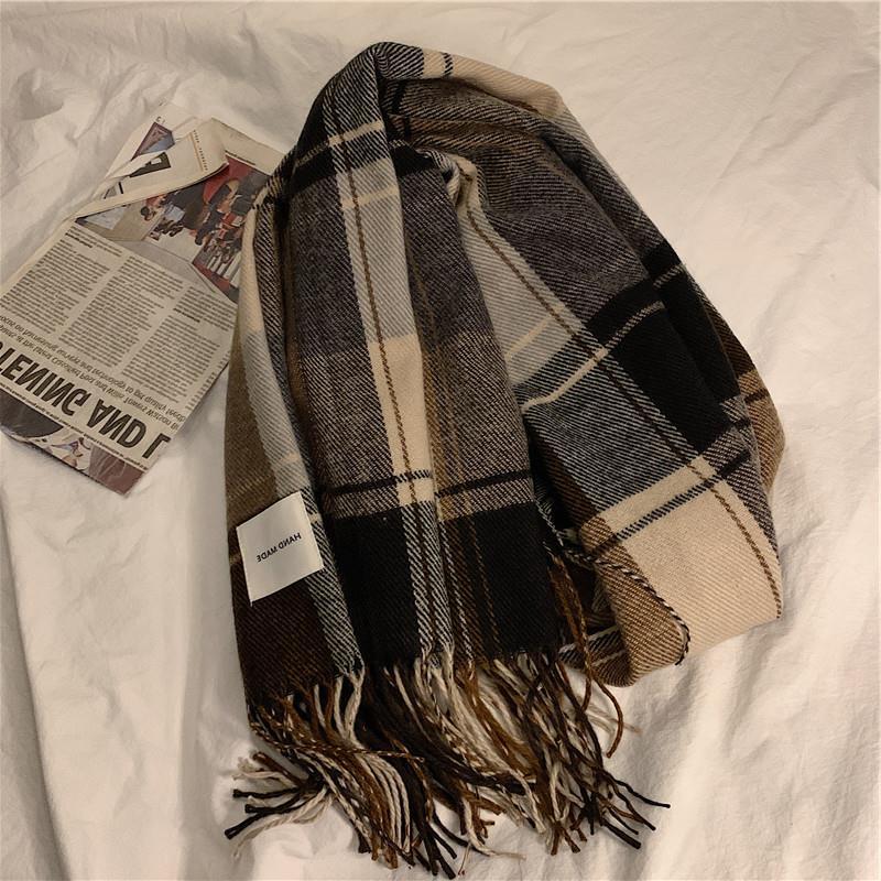Scarf men's winter versatile autumn and winter Korean style Plaid warm simple couple Women's scarf student Men's cold-proof shawl