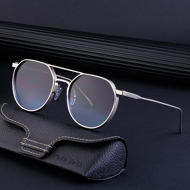 2023 New Vintage Oval Frame Sunglasses Men's Metal Double Beam Driving Sunglasses Cross Border Wholesale shades