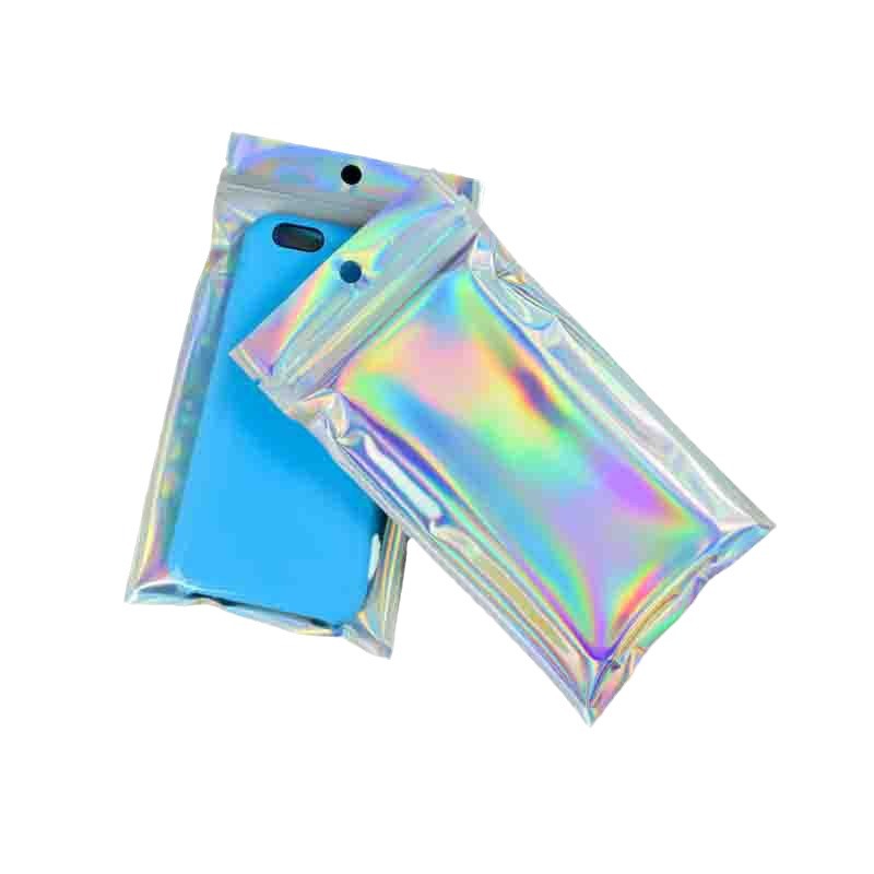 in stock gift laser packaging bag yin and yang bone bag jewelry data cable packaging bag mobile phone case laser self-sealing bag