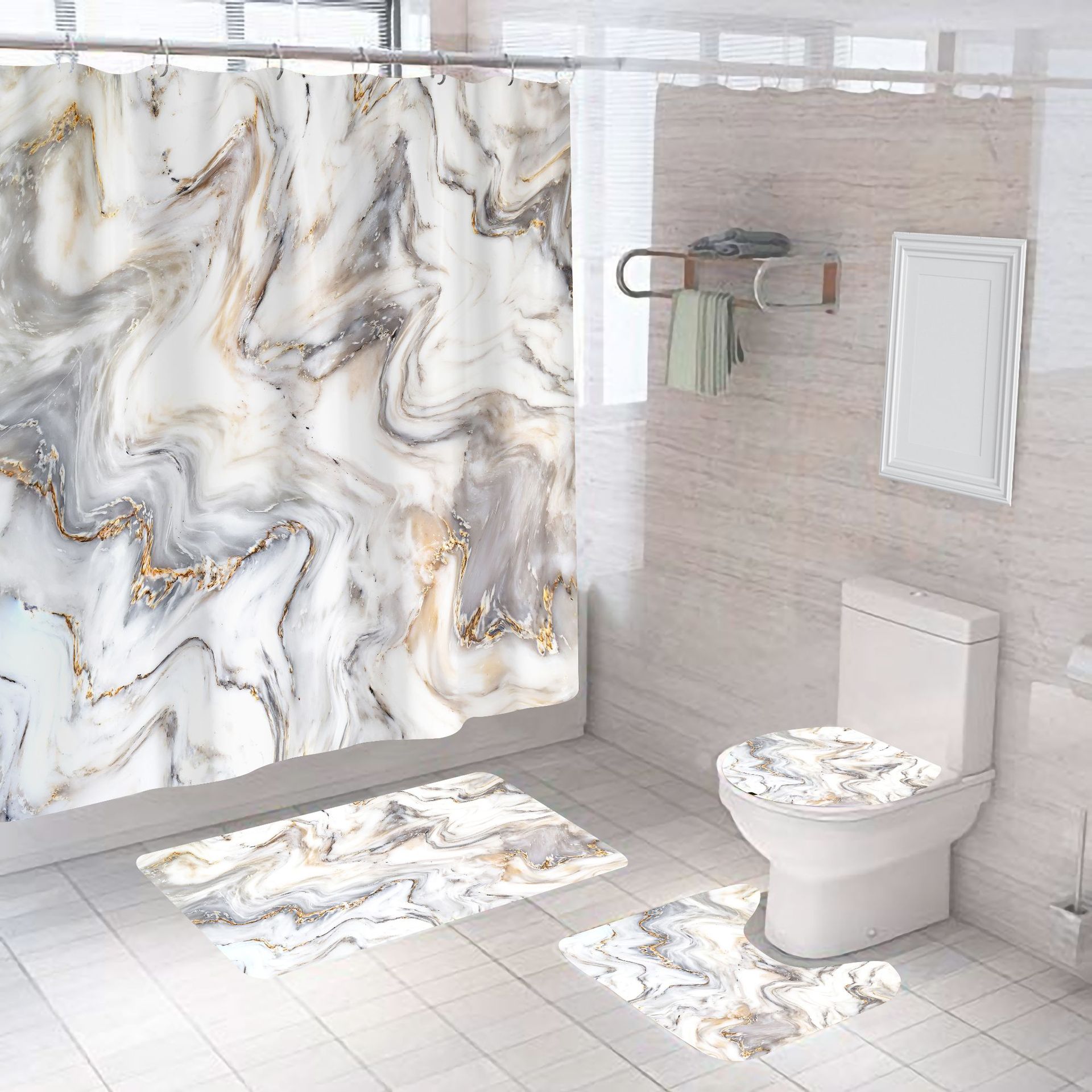 Marble shower curtain bathroom curtain bathroom curtain cross-border shower curtain digital printing factory direct supply