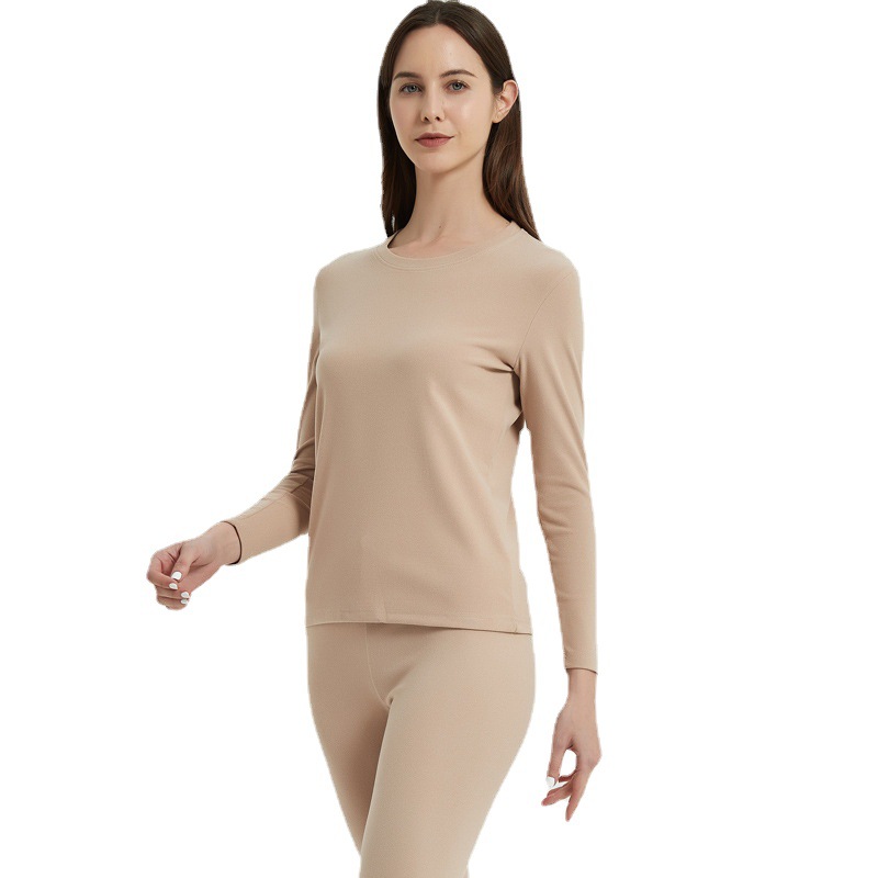 New Solid Color Double-sided Sanding Women's Thermal Underwear Autumn Clothes Round Neck Underwear Base Shirt Warm Suit for Men