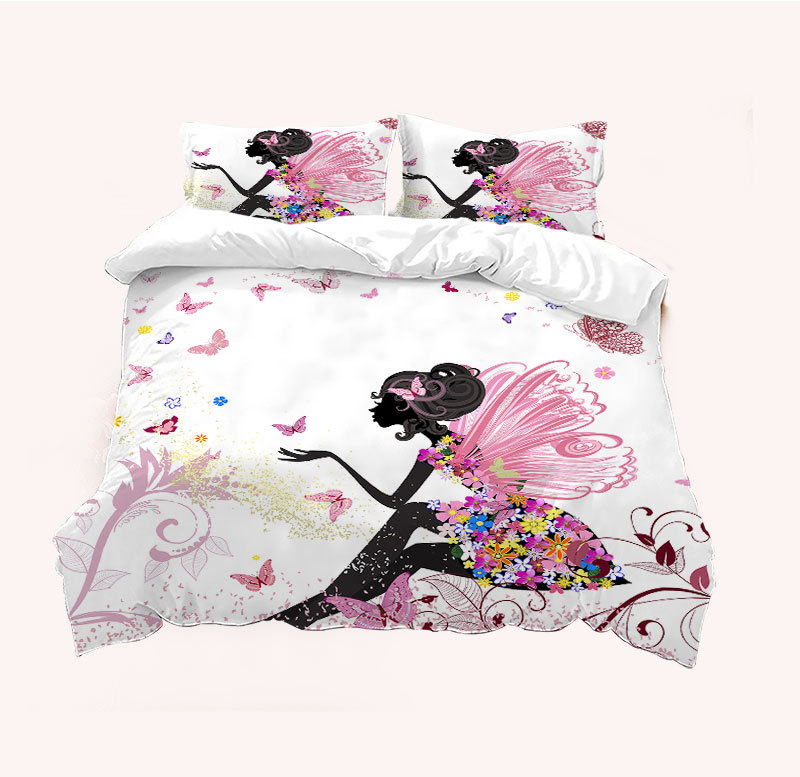 Amazon butterfly flower girl home textile four-piece set three-piece quilt cover bed sheet 3D digital printing processing factory