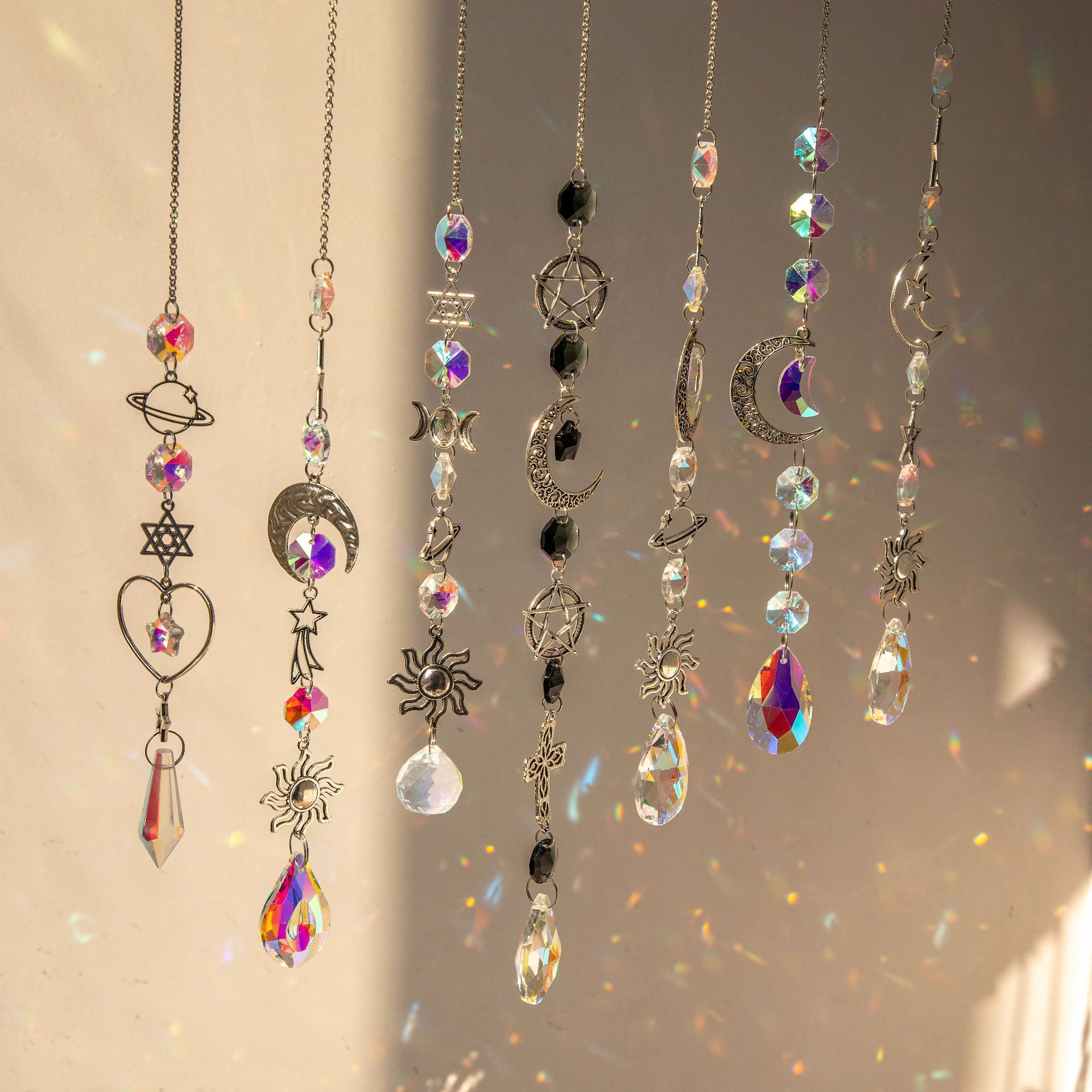 suncatcher silver planet Galaxy Sun Moon star Crystal Sun Catcher pendant prism ball decoration