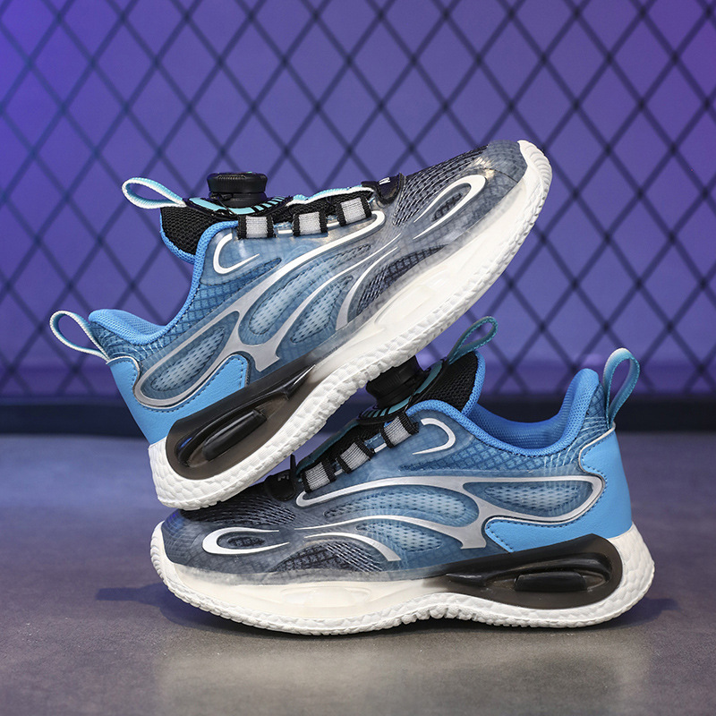 Children's Rotating Button Mesh Luminous Blue Shoes Casual sneaker Boys Running Shoes Student Breathable Torre Shoes