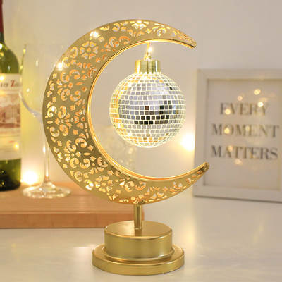 Cross-border New Products Gurbang Festival Ball Star Festival Decorative Lights Led Iron Moon Hollow Desktop Styling Lights