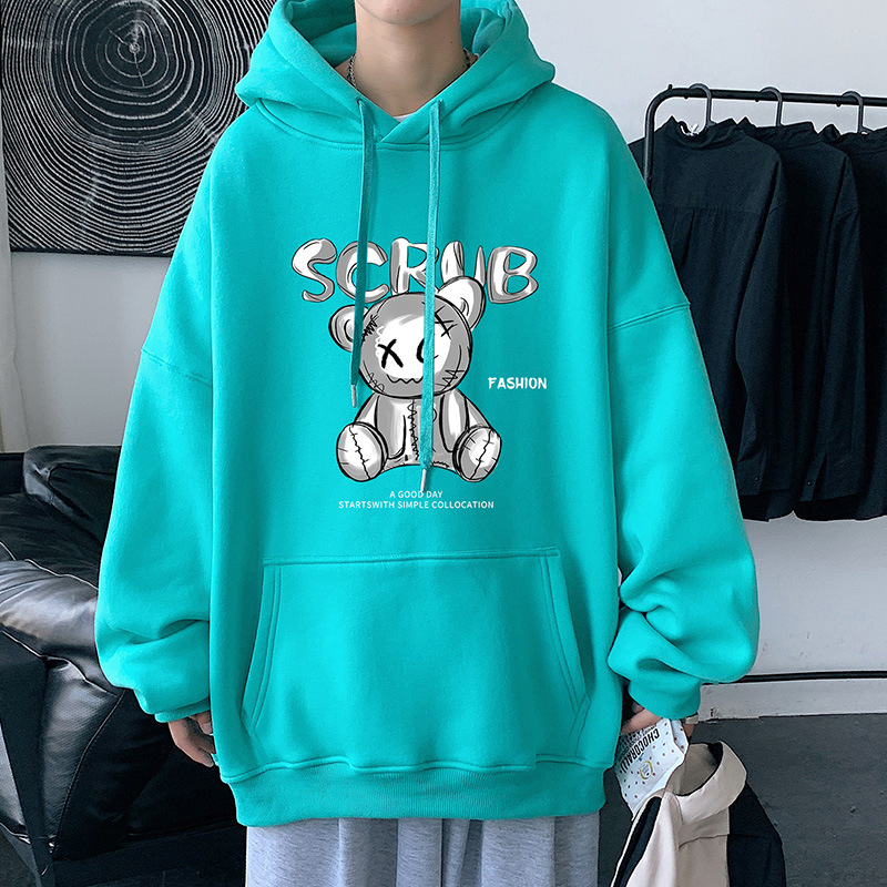 oversize Sweater Men's Spring and Autumn Hoodie Spring and Autumn Loose Fashionable Retro Hong Kong Style chic Couple Bear Jacket