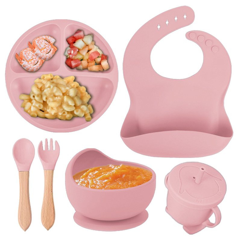 Pink Smiley Plate-Set of Six-Wooden Fork Spoon