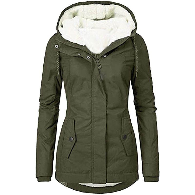 2021 cross-border Europe and the United States wish autumn and winter new women's coat solid color pocket zipper long sleeve velvet coat women
