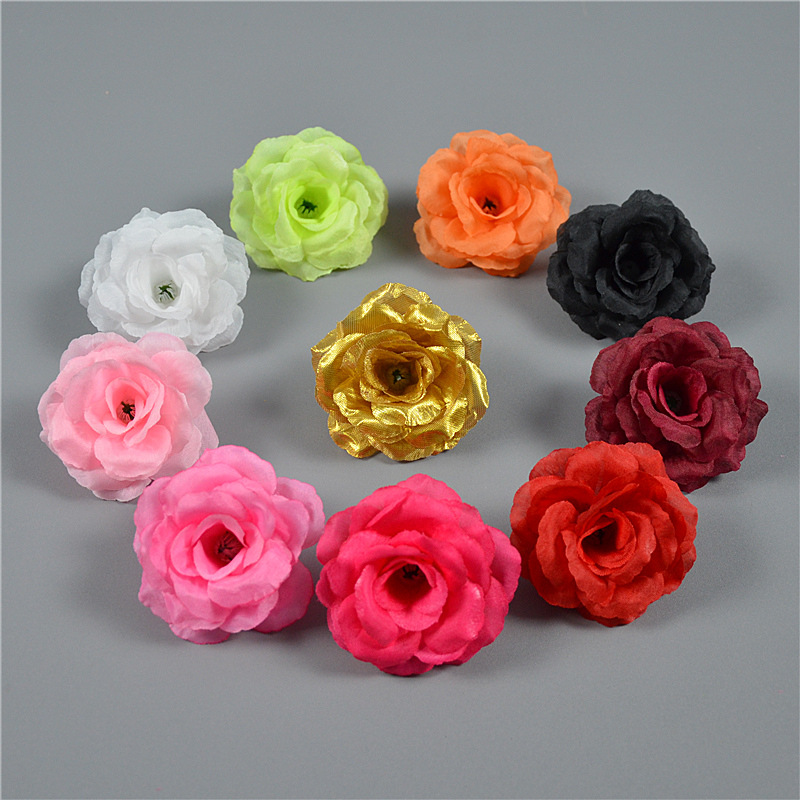 Simulation small rose flower 6cm silk cloth rose flower head wholesale hat decorative flower head wedding flower wall flower arrangement diy