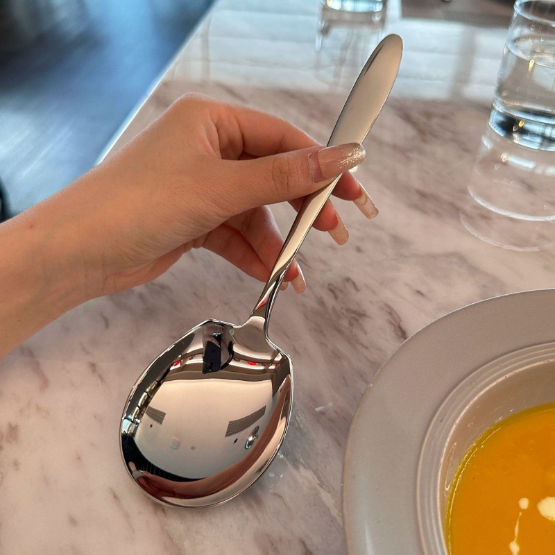Stainless Steel Split Spoon Thickened Large Household Long Handle Spoon Hotel Canteen Restaurant Buffet Split Common Spoon