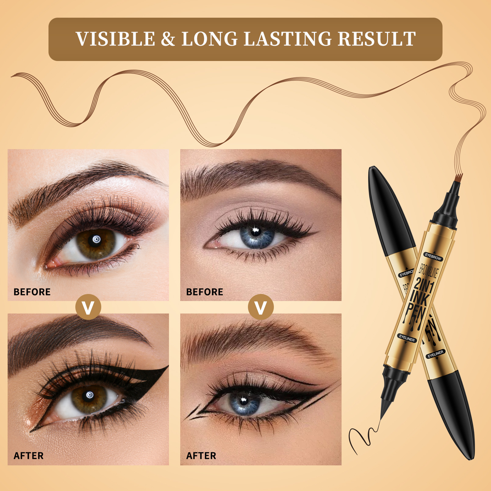 Double-headed two-in-one four-prong liquid eyebrow pencil waterproof eyeliner non-blooming imitation wild-pronged eyebrow pencil cross-border