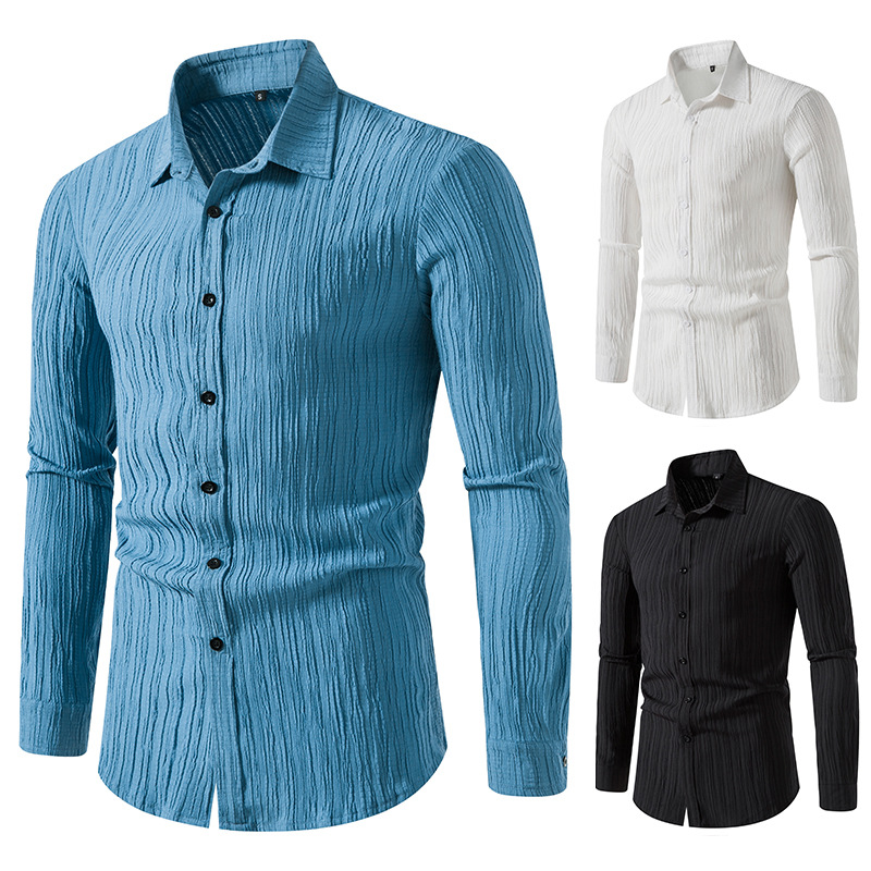 Amazon men's wavy cotton linen fashion lapel shirt A289