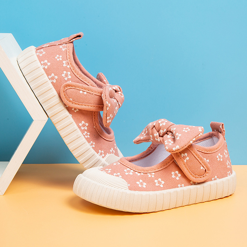 Kindergarten Baby Breathable Canvas Shoes Children's Bow Korean Style Soft-soled Children's Shoes Breathable Student Sandals Spring and Autumn Trendy
